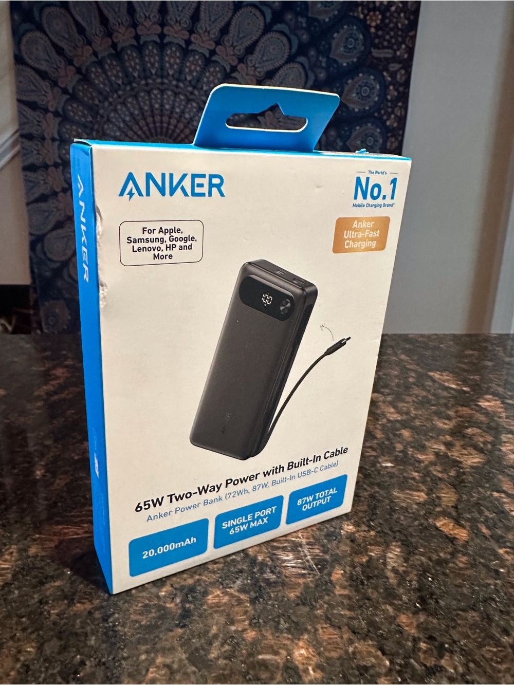 Anker White and Blue Packaging - 65W Two-Way Power Bank